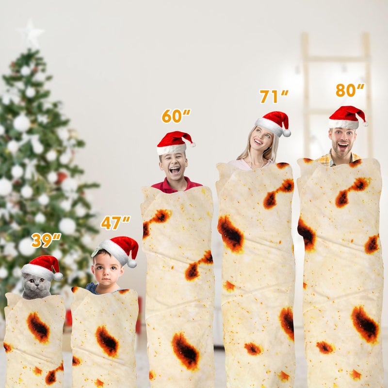 LetsFunny Burrito Tortilla Throw Blanket for Couch, Double Sided Burrito Taco Tortilla Wrap Blankets, Funny Realistic Flannel Food Round Blankets, Christmas Birthday Gifts for Women Men Teen 47in - Image 2